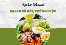 Bữa trưa lành mạnh với salad cá hồi, trứng luộc kiểu Pháp